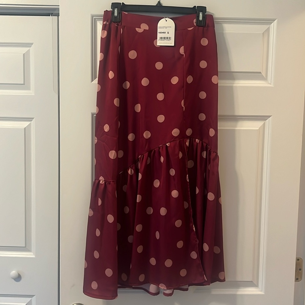 Polka Dot Midi Ruffle Skirt - Raspberry Pink - Picture 2 of 7